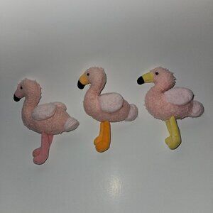 3 Flamingos Small 5" Plush Lot Pink Orange Yellow Legs Stuffed Animal Toys